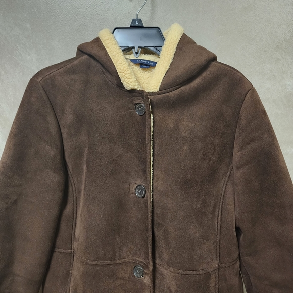Land's End Women's Faux Suede Shearling Sherpa Lined Hooded Coat Size M - Picture 5 of 12